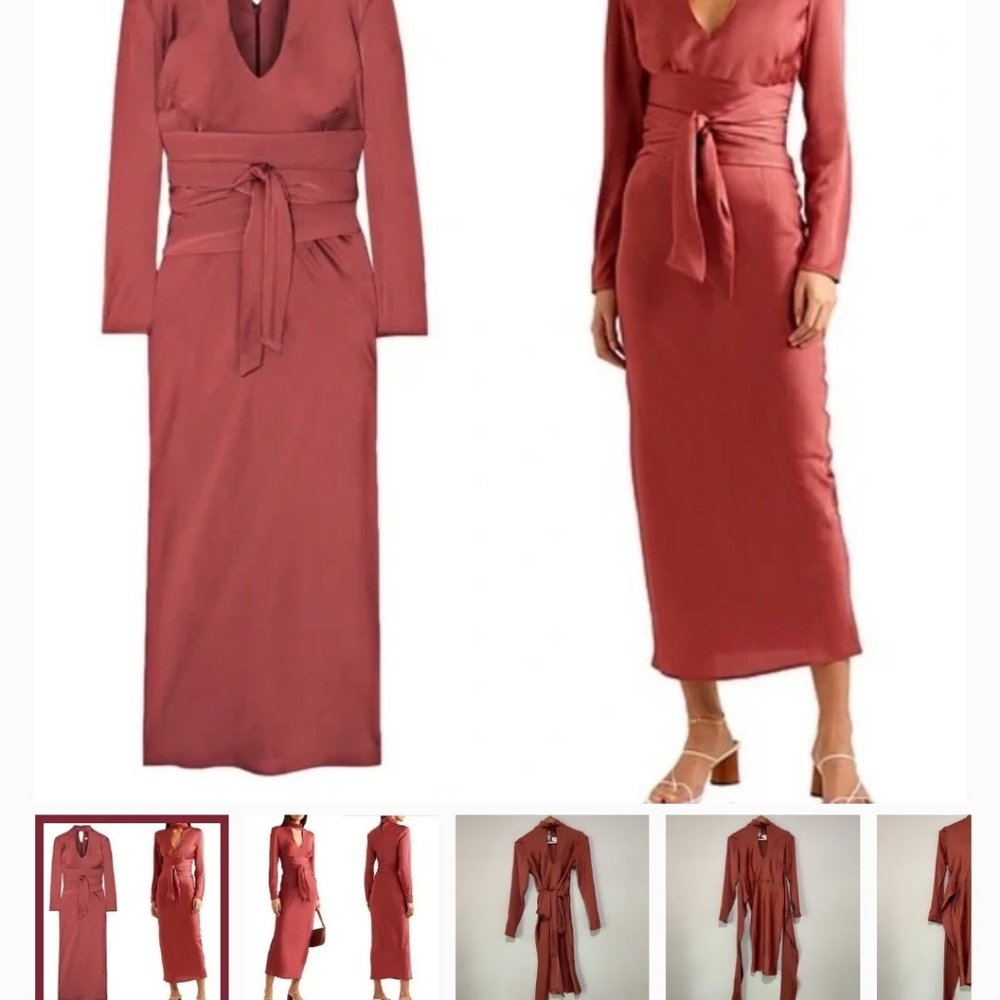 The Line By K Porter Hammered Satin Belted Wrap Waist Keyhole midi dress size 8